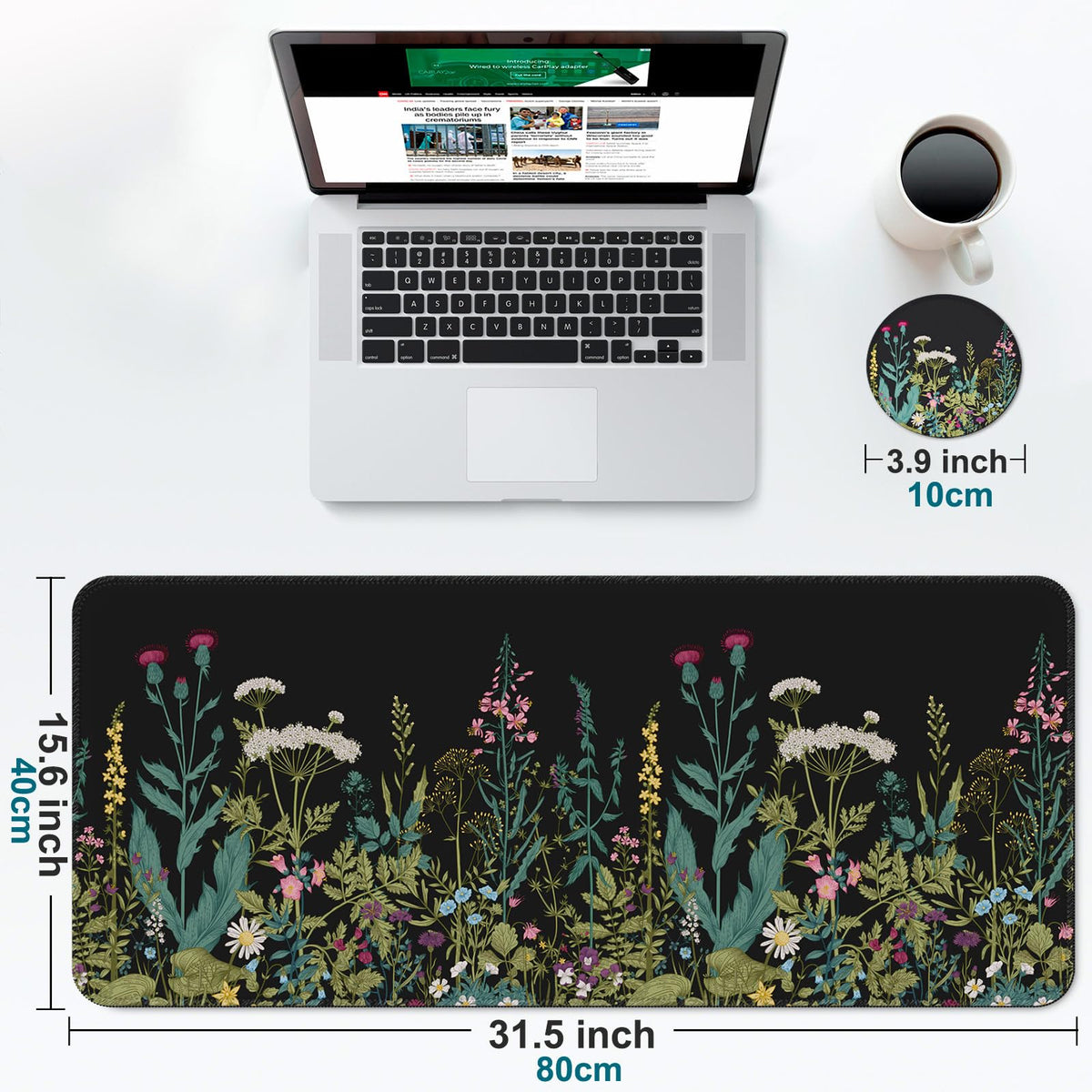 Large Gaming Mouse Pad with Coaster,Desk Matt for Desktop,Desk Mat-Flower