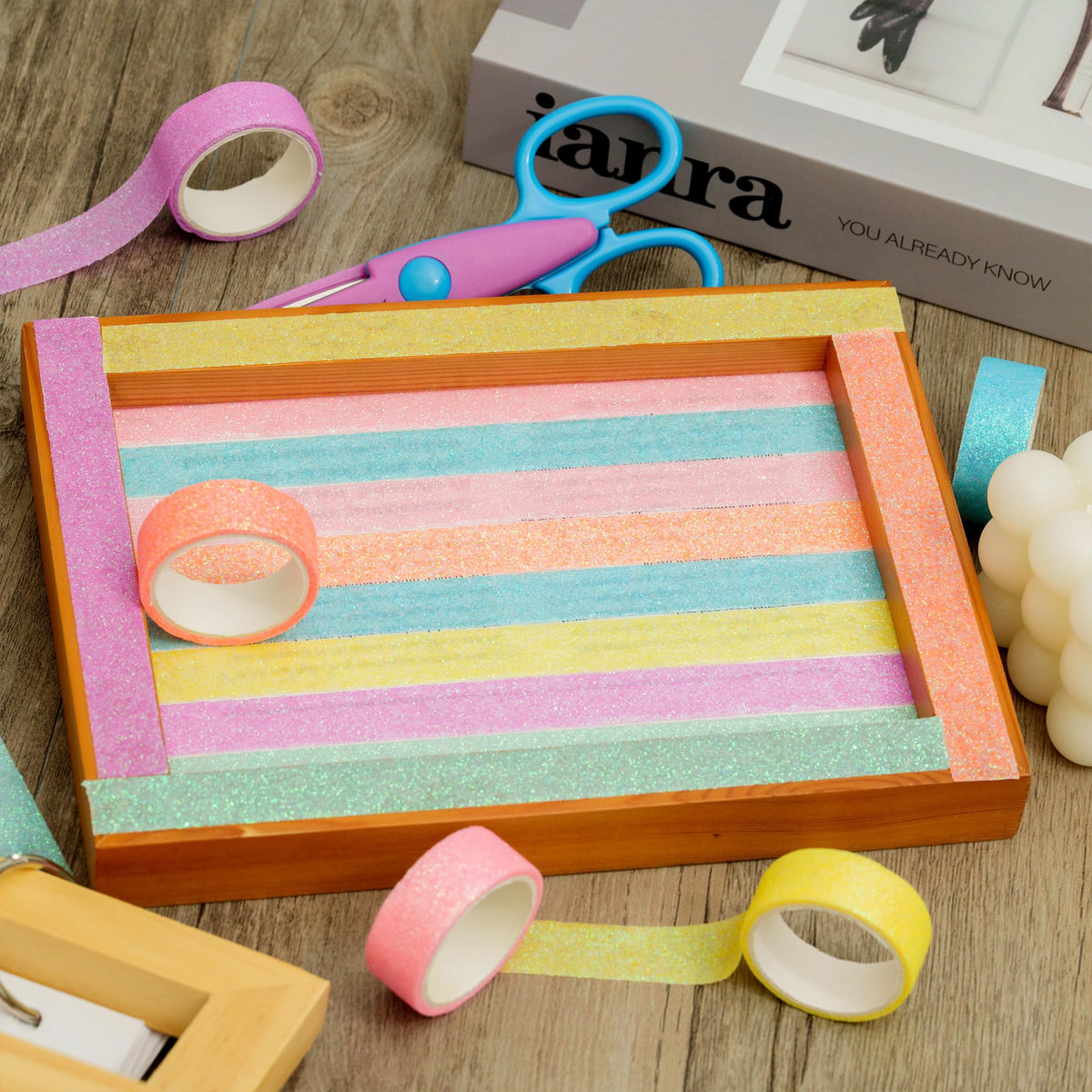 YUBX Glitter Washi Tape Set 12 Rolls Sparkling Foil Decorative Sprinkle Colored Masking Tapes for