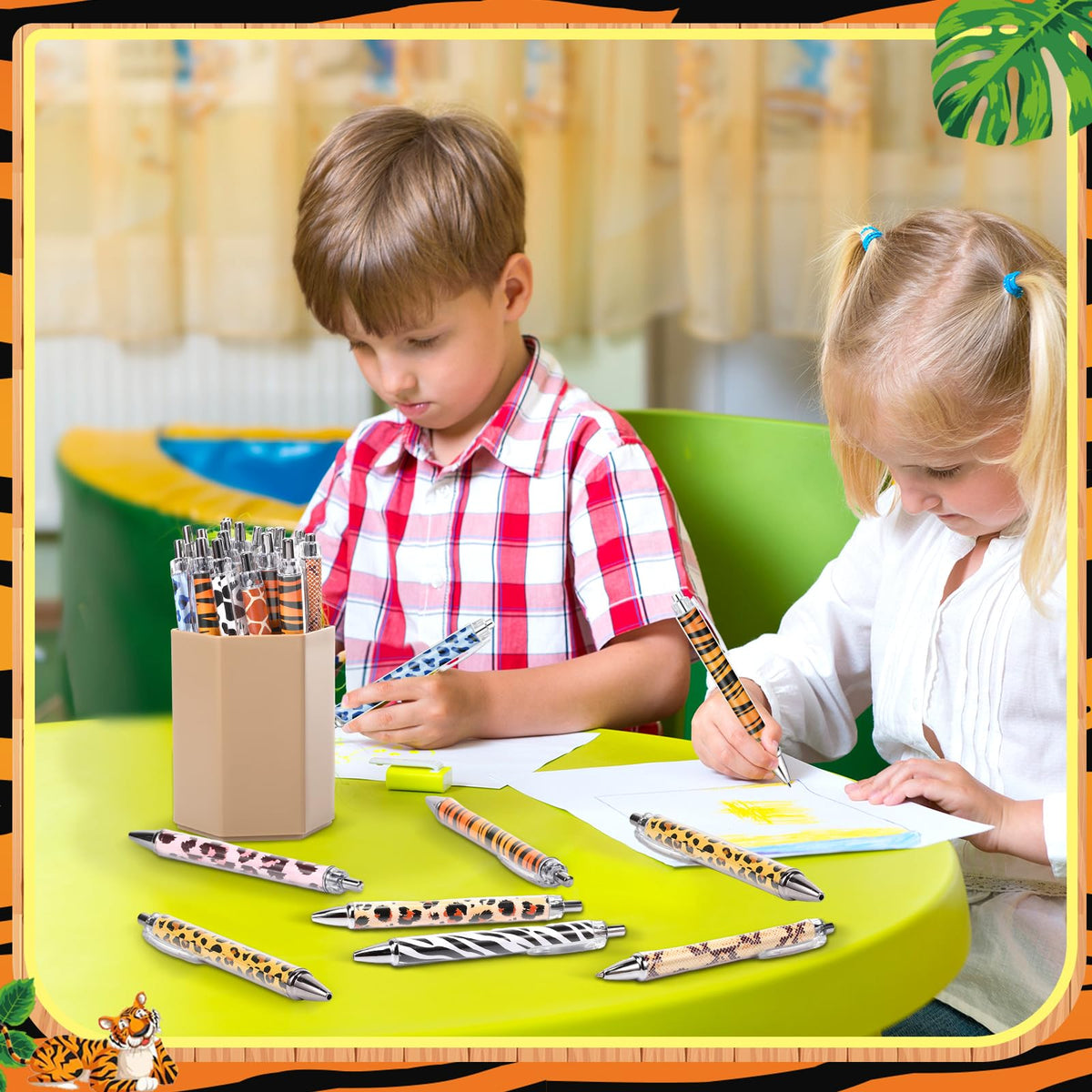 Dispowreath 48 Pcs Animal Print Pens Safari Jungle Cheetah Ink Pens