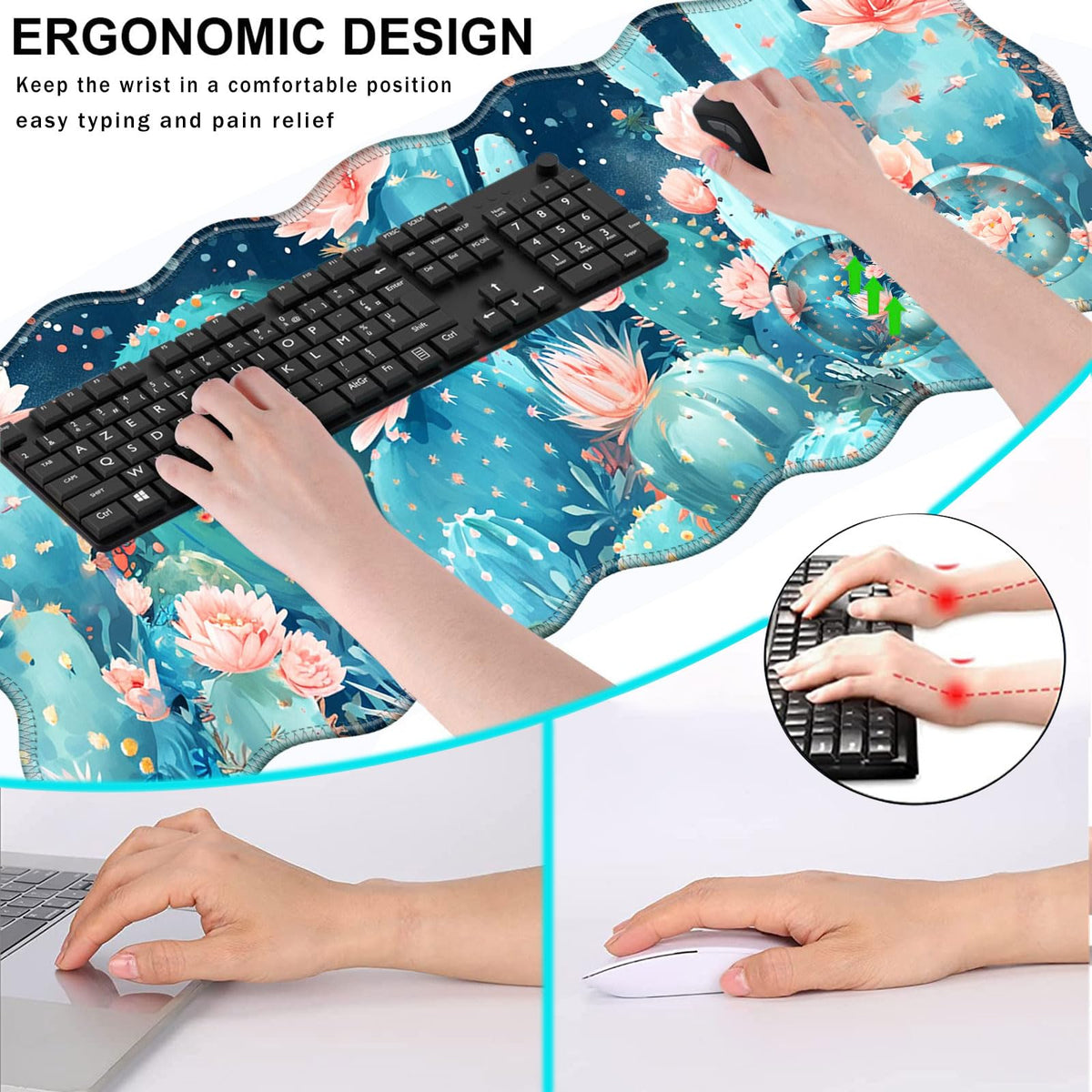 CICPLKSE Mouse Pad with Wrist Support + Desk Mat + Coaster 3 in 1 Set, XL Large Gaming Mousepad