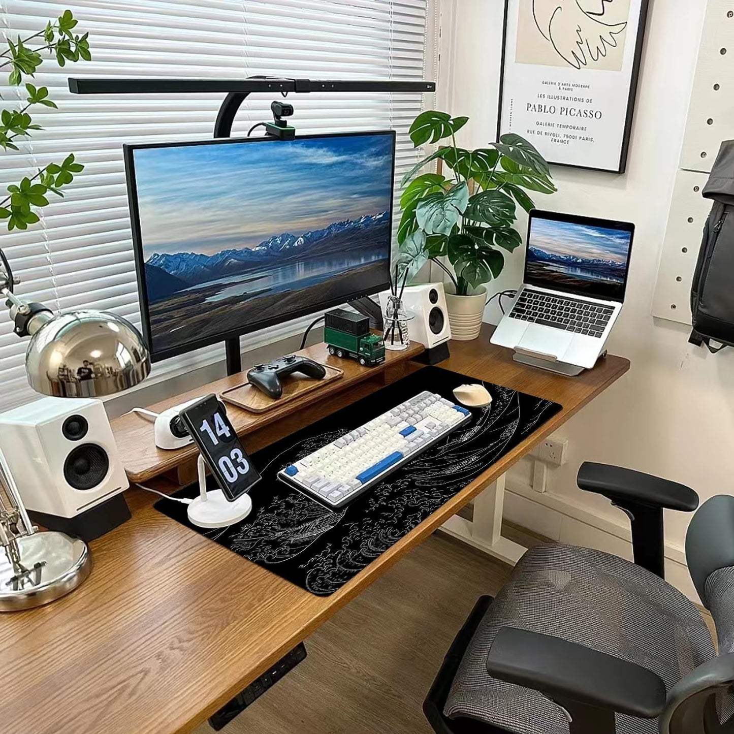Gaming Mouse Pad Desk Pad XL Large Mouse Mat Office Decor Accessories (Black Wave)