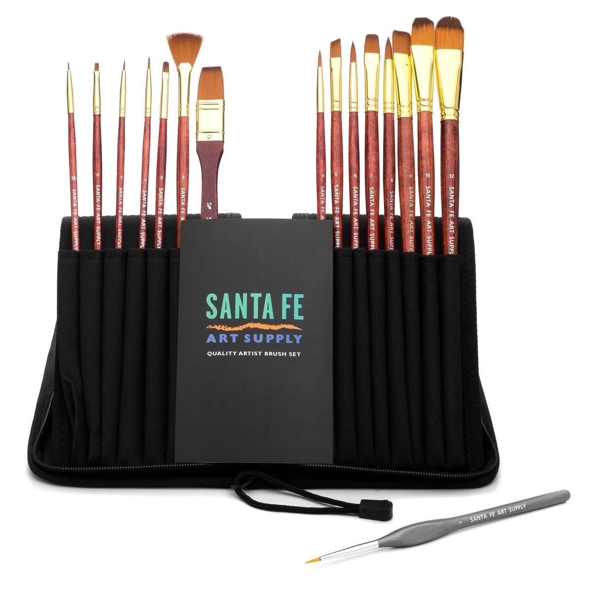 Santa Fe Art Supply Paint Brush Set W/Carrying Case-Organizer - 15+1 Professional Grade Wood