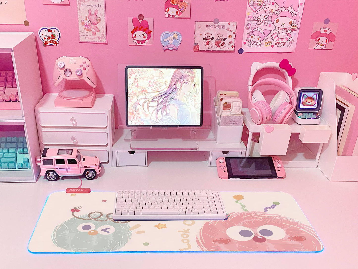 JMIYAV Pink RGB Gaming Mouse Pad 31.5x12 Inch Cute Mousepad PC XL Large Extended Glowing Led Light