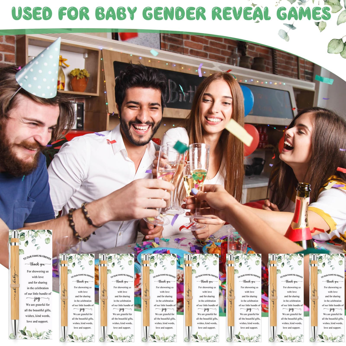 Yeaqee 100 Sets Greenery Baby Shower Pen Gifts for Guest