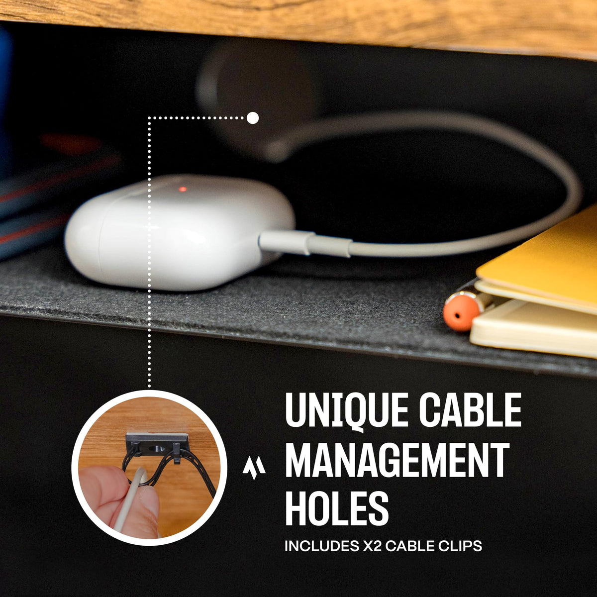 COREMINDED Under Desk Storage Shelf - Carbon Steel Under Desk Tray with Cable Management, Mountable