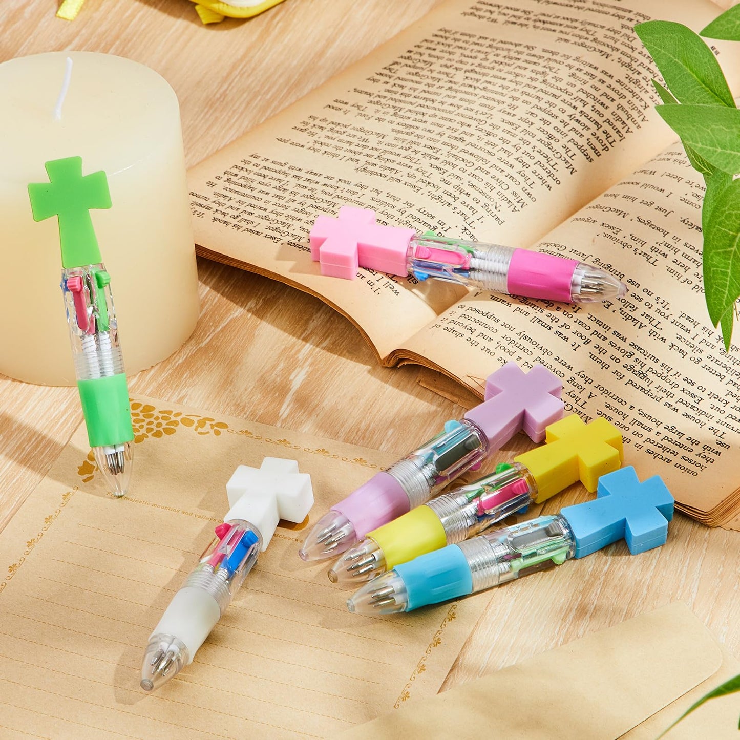 Kosiz 18 Pcs 4 in 1 0.5mm Cross Multicolor Ballpoint Pens Christian Gifts