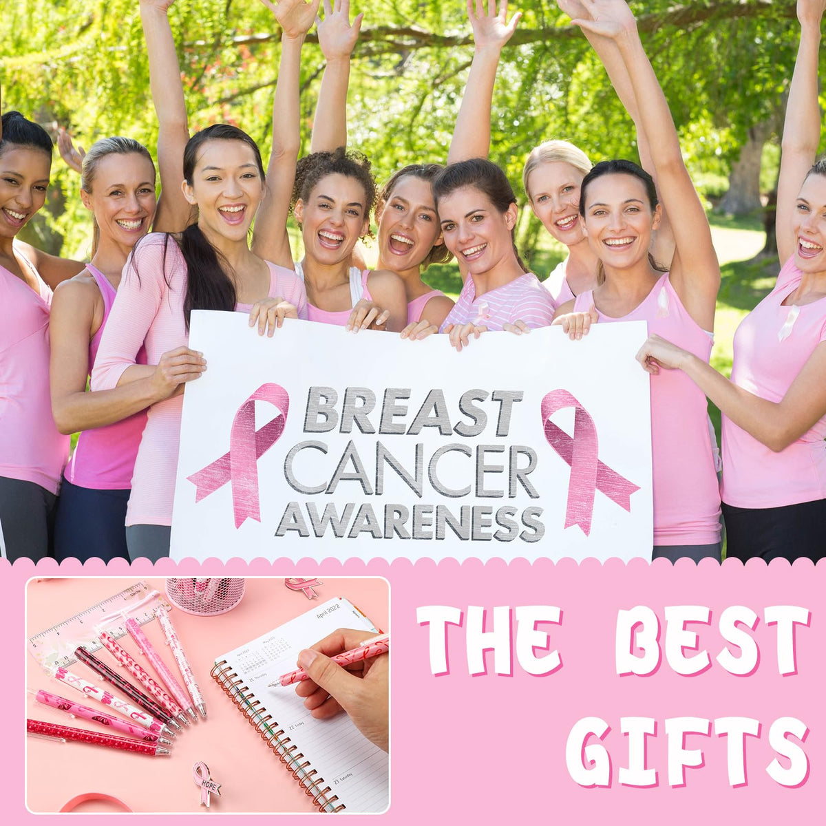 Leinuosen 120 Pcs Breast Cancer Awareness Pens Ribbon Ballpoint Pens
