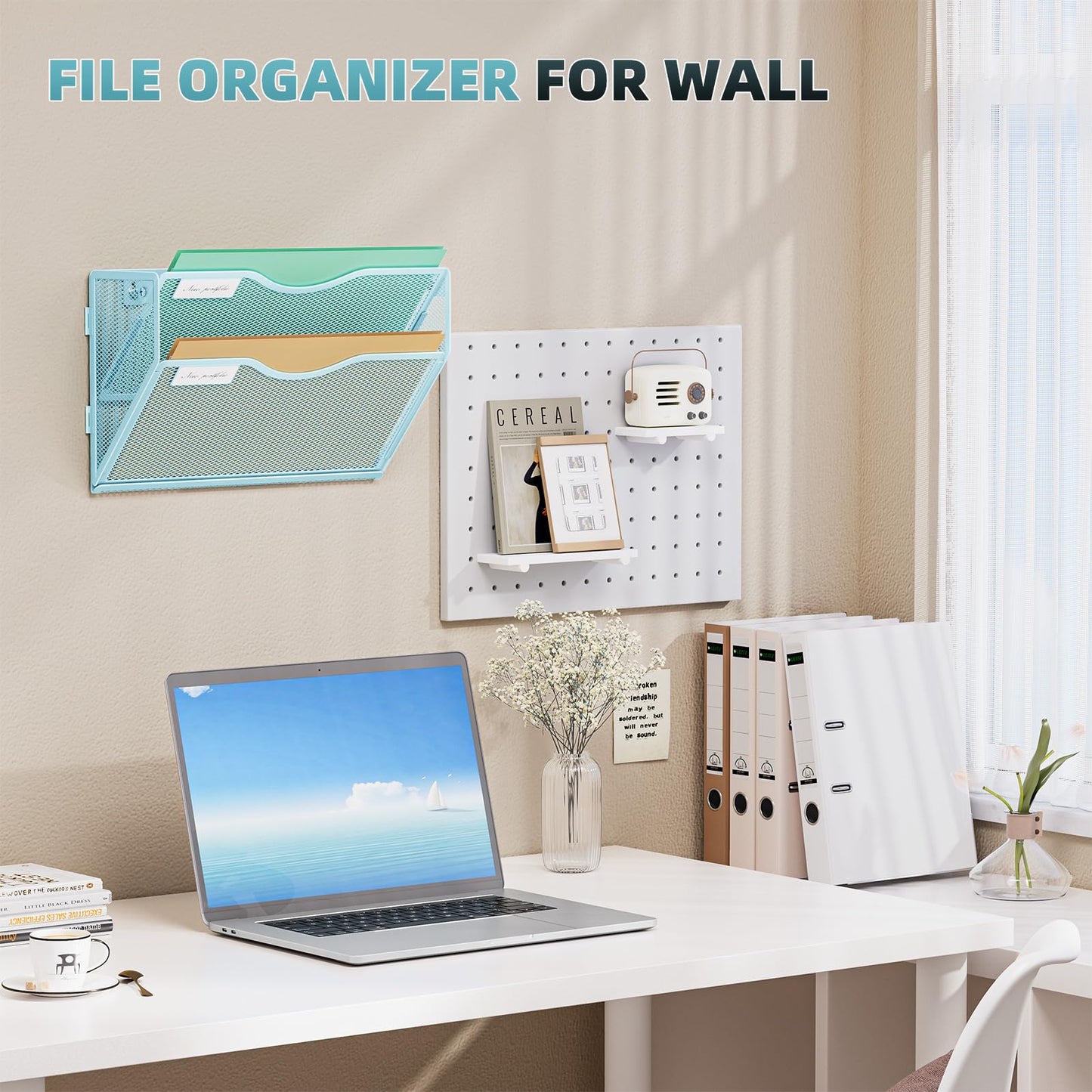Marbrasse Wall File Holder 2-Tier Hanging Wall File Organizer, Mesh Mail Holder for Papers, Wall