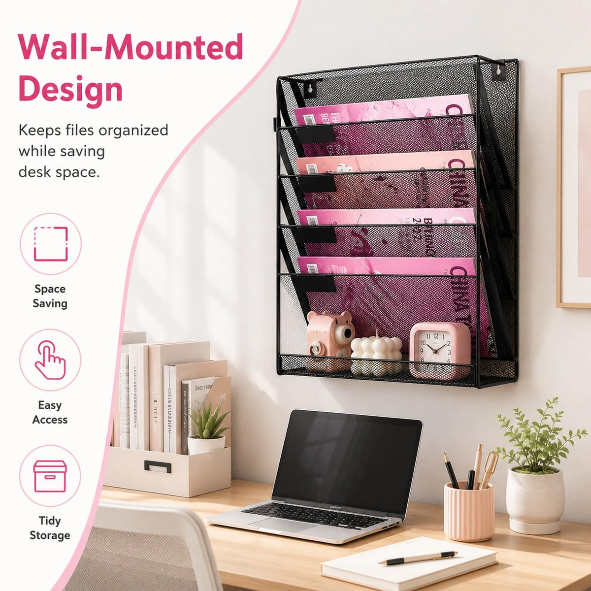 ideallife Mesh Wall File Holder Organizer with Bottom Flat Tray (6 Tier)