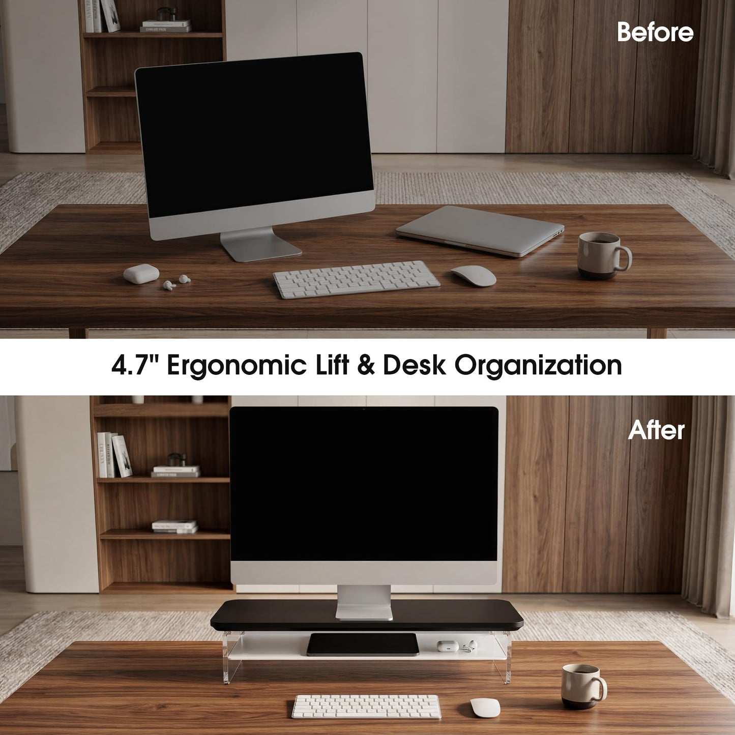 Fenge 23.6" Monitor Stand with Clear Acrylic Legs, Black