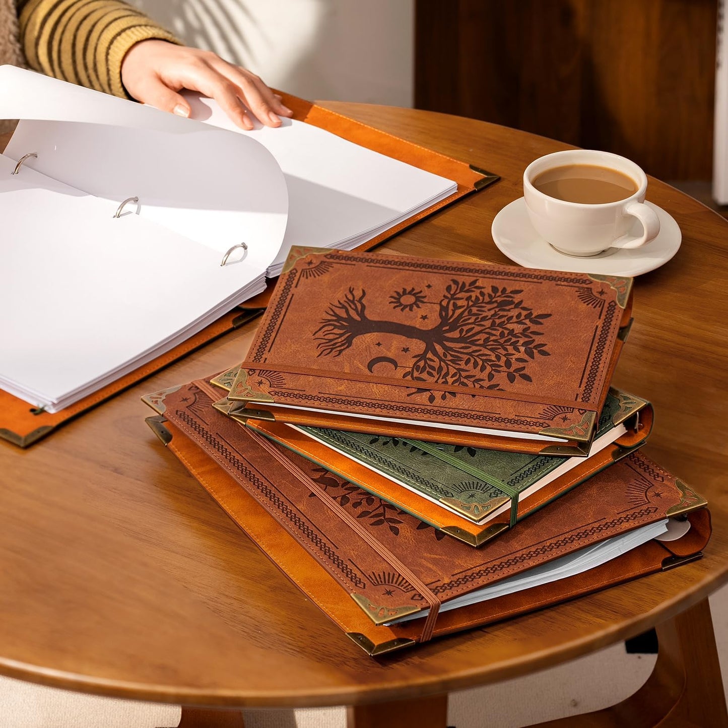 Ovesmusl PU Leather 3 Ring Binder 1 Inch Round Ring Binder Holds 200 Sheets