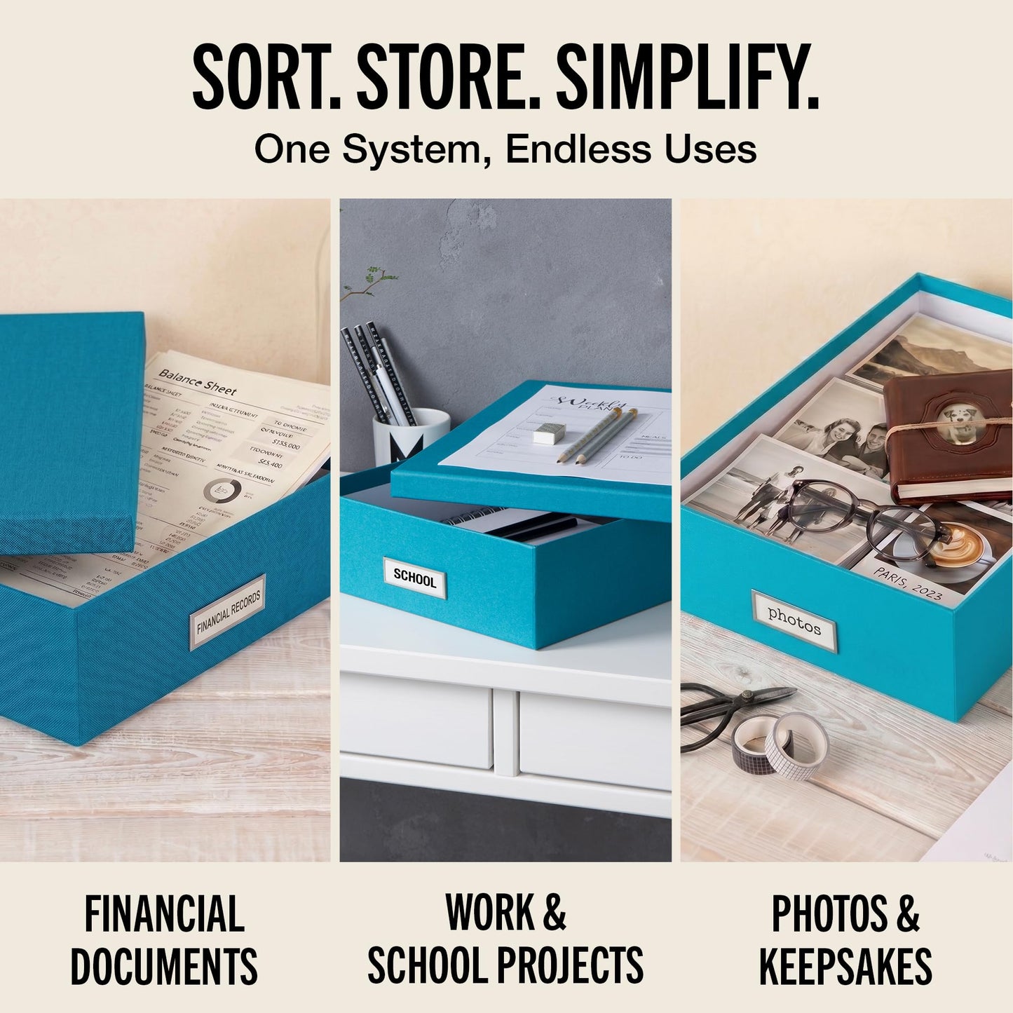 Bigso Oskar Fiberboard Label Frame Document Letter Box - File Organizer Box for Important Paperwork