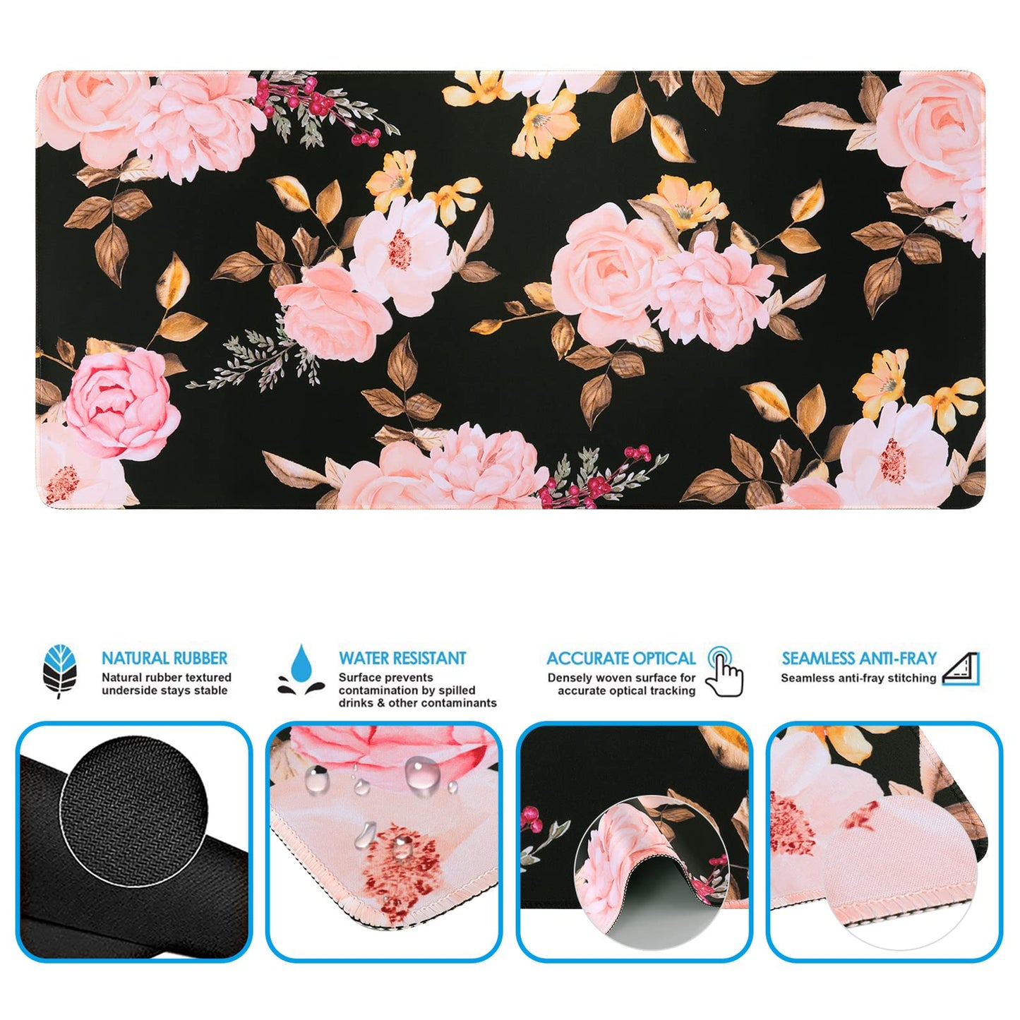 iCasso Floral Keyboard Mat 35.4"x15.7", Desk Blotter for Classroom