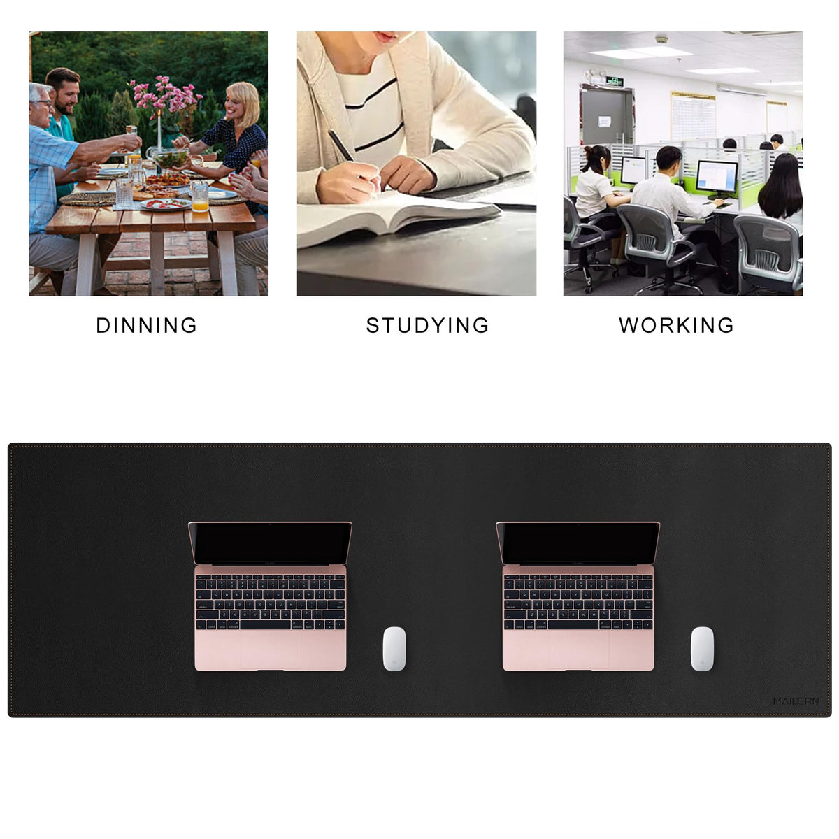 MAIDERN 59”x 19.6” Cork & Leather Desk Pad, Large Desk Mat (Black)