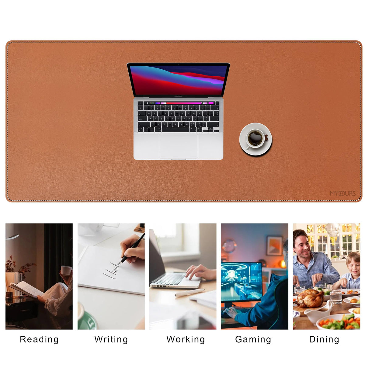 Mydours 48" x 20" XL Large Desk Mat - PU Leather Full Desk Mouse Pad, Brown