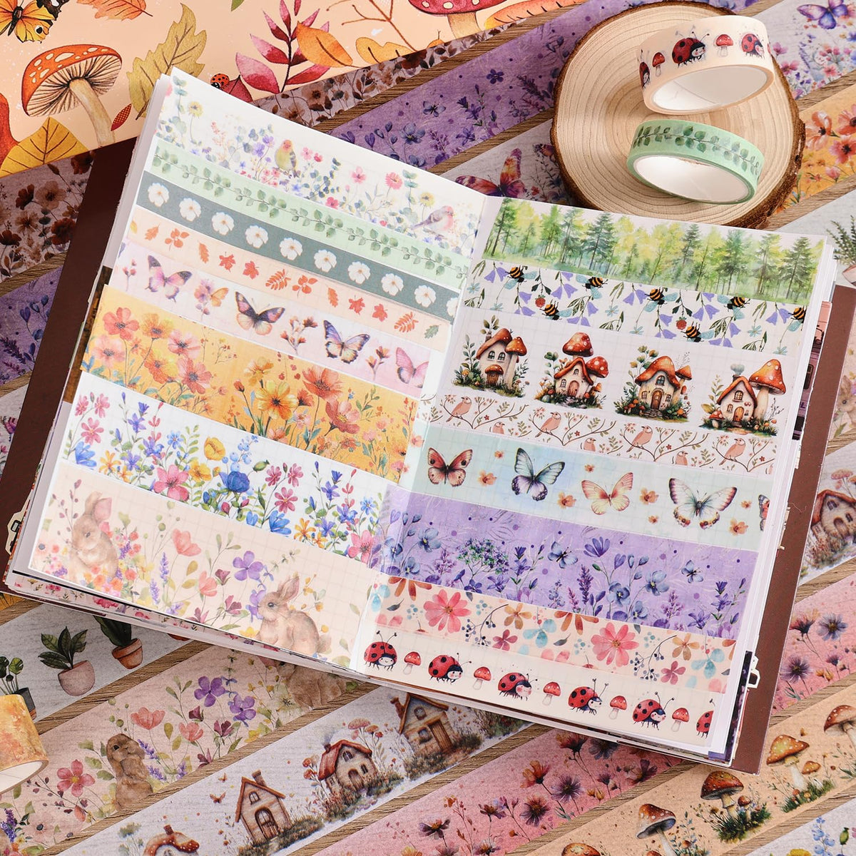 PAGEMORE 27 Rolls Vintage Washi Tape Set, Floral Butterfly Forest Mushroom Botanical Flower