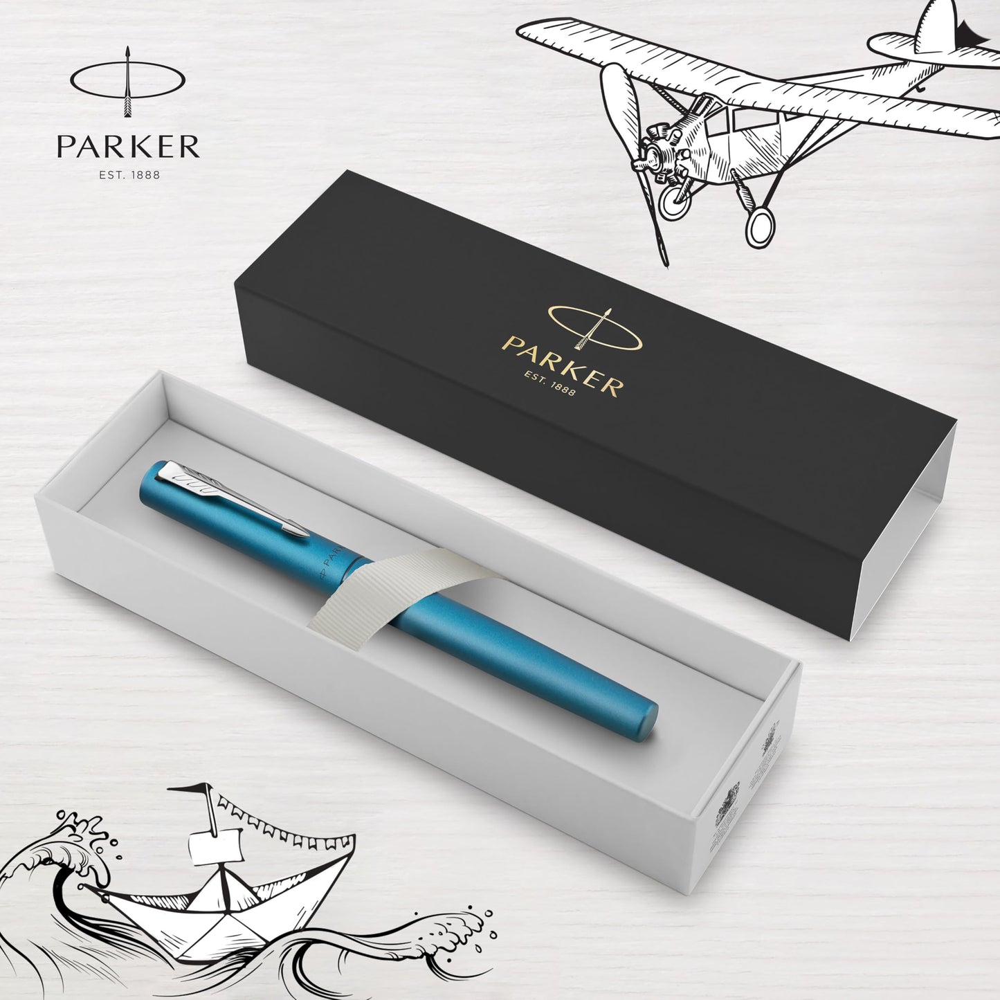 PARKER Vector XL Rollerball Pen | Metallic Teal Lacquer on Brass | Fine Point with Black Ink Refill