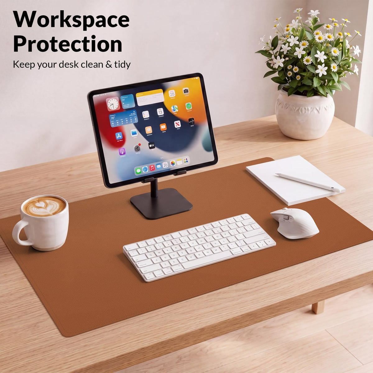 AFIING Leather Desk Mat 35.4" x 17", Brown