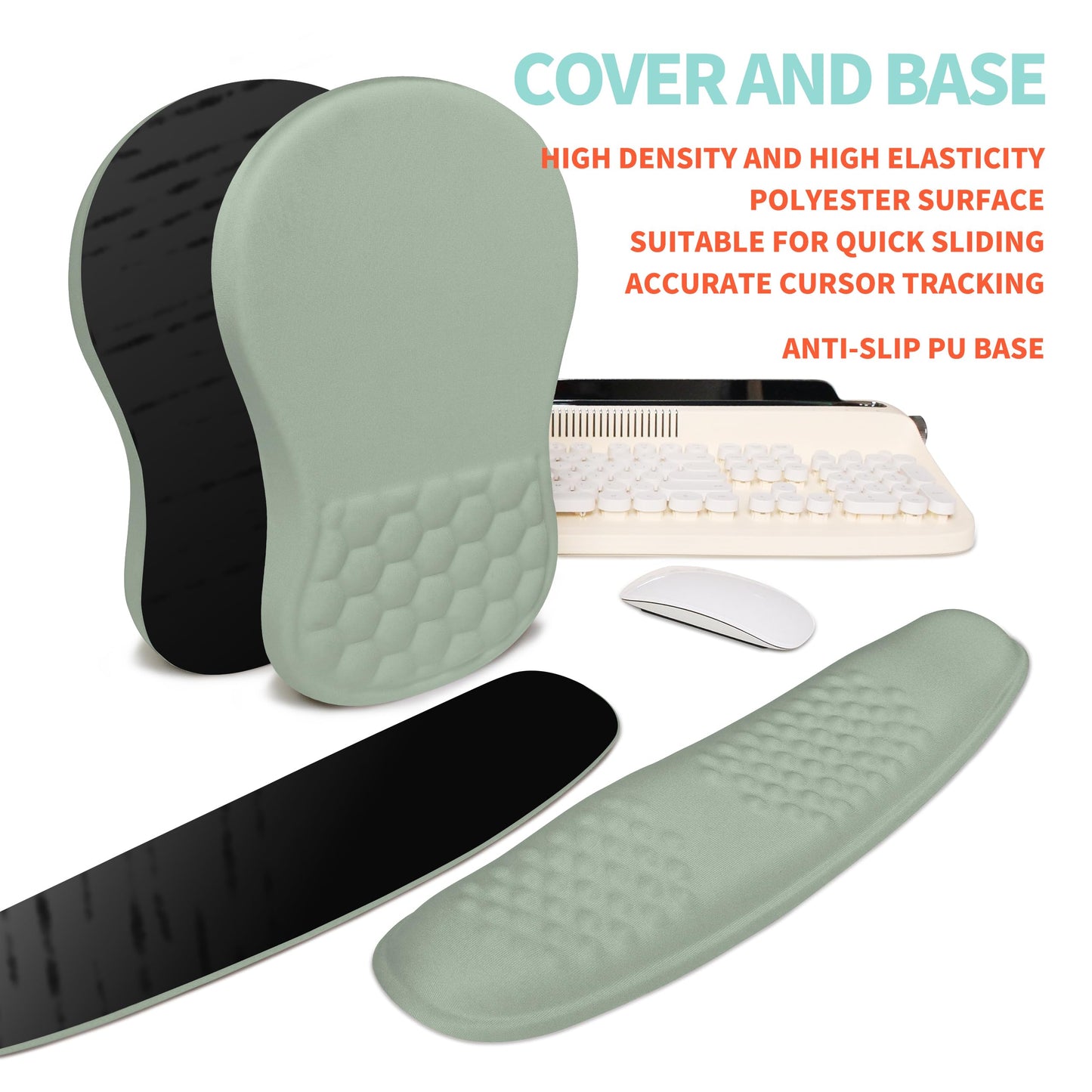 KUOSGM 2-in-1 Ergonomic Set, Wave Rise Keyboard Wrist Rest and Massage Bulge Slope Mouse Pad Wrist