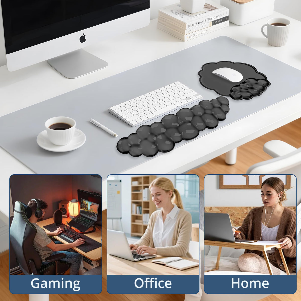 Keyboard Wrist Rest Set — Ergonomic Cloud Wrist Rest Keyboard and Mouse Pad, Non-Slip Desk