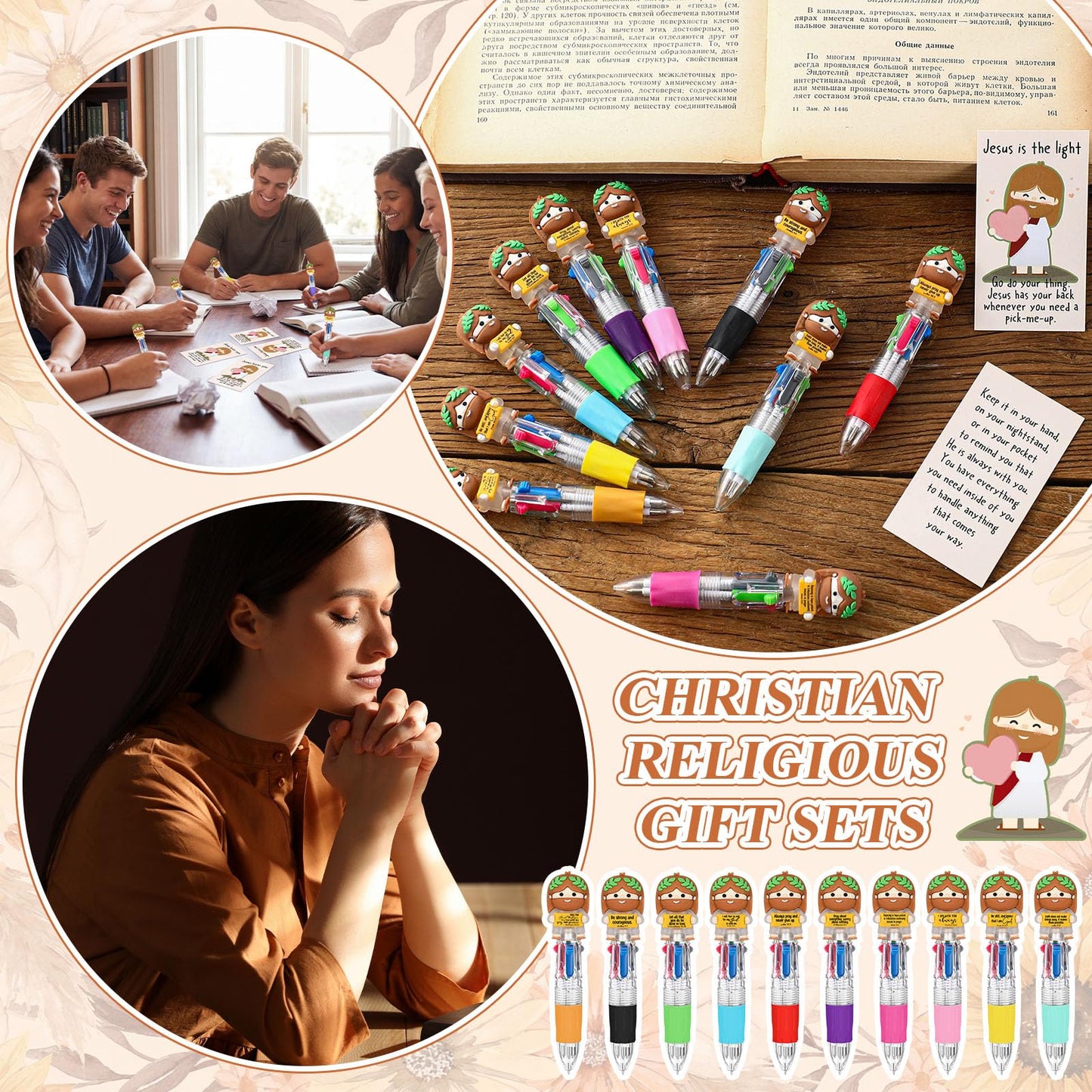 Sayglossy 30 Sets Little Jesus Pen Bulk, Jesus Love You 4-in-1 Luminous Pen