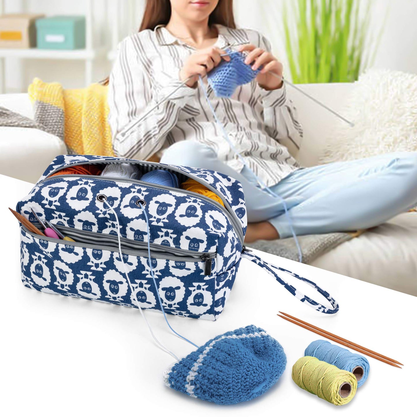LUXJA Large Yarn Storage Bag for Yarn Skeins, Sheep
