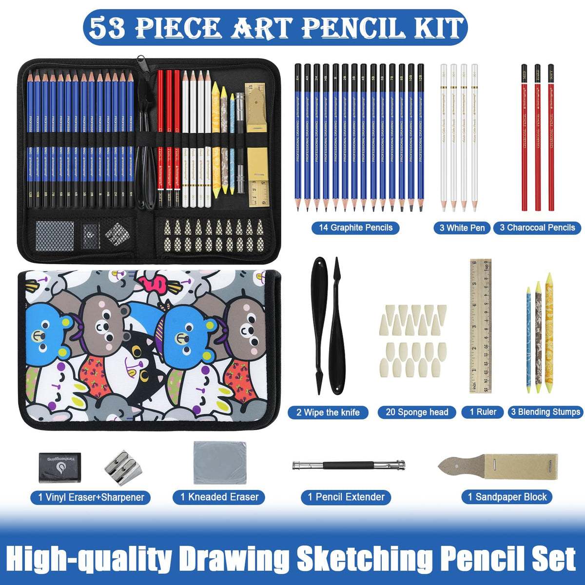 Daerthotk 53 PCS Drawing Kit Sketching Pencil Set, Sketch Pencils Art Supplies with Graphite