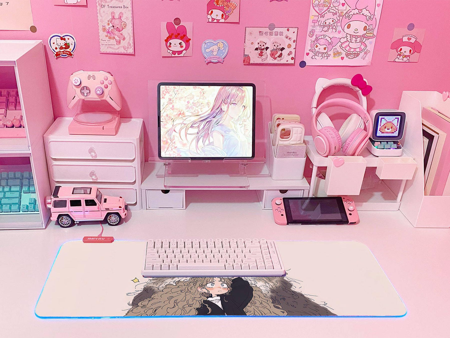 JMIYAV Pink RGB Gaming Mouse Pad 31.5x12 Inch PC XL Large Extended Glowing Led Light Up Desk Pad