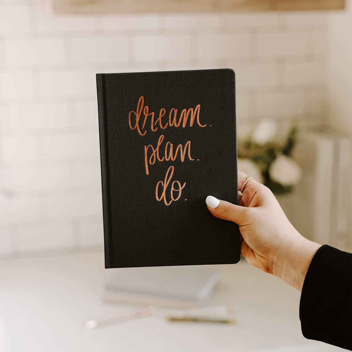Sweet Water Decor Dream Plan Do Motivational Journal - Grey Fabric Journal with Rose Gold Details