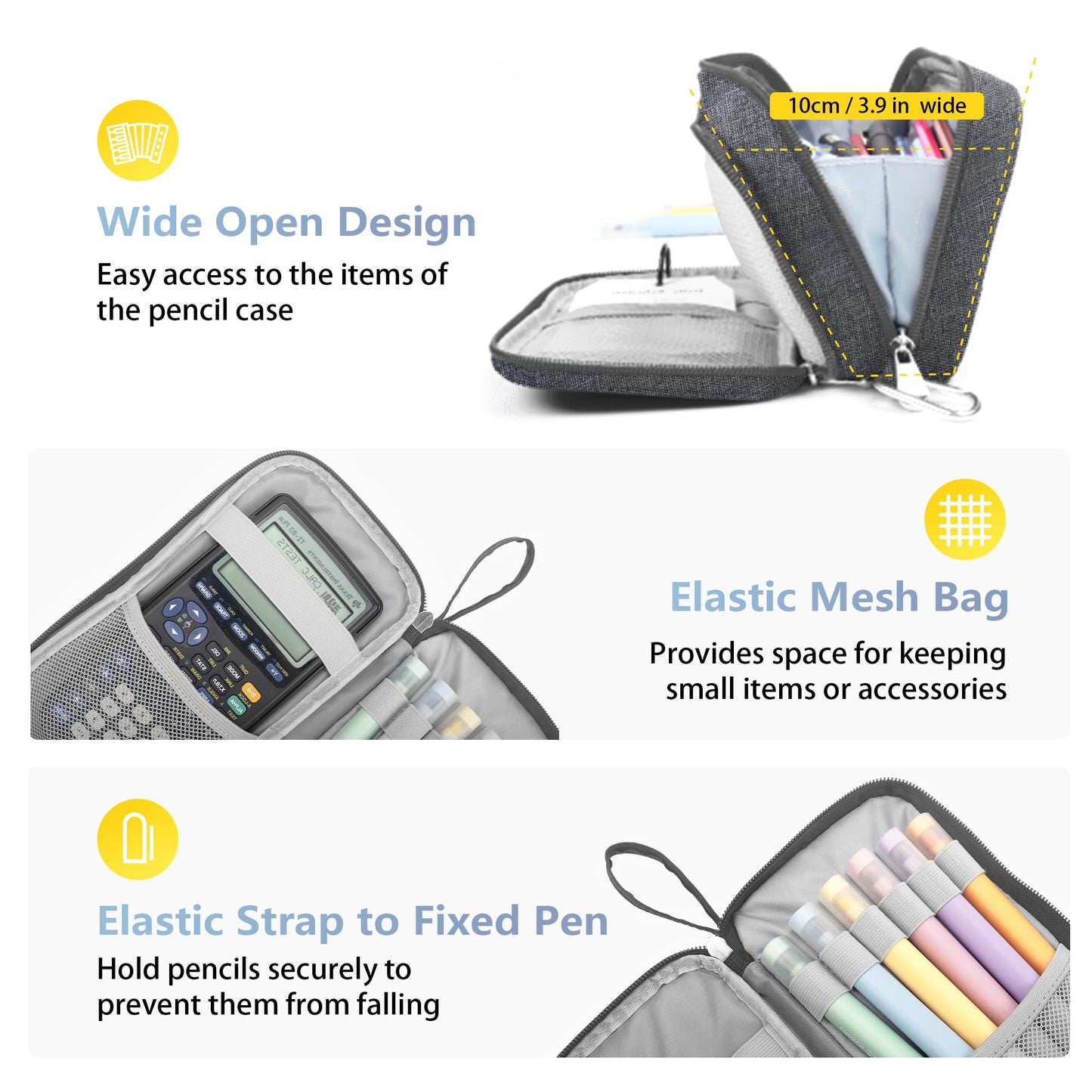 Pencil Case Big Capacity Pen Pouch Large Storage Holder Marker Pen Bag Durable 3 Compartment School
