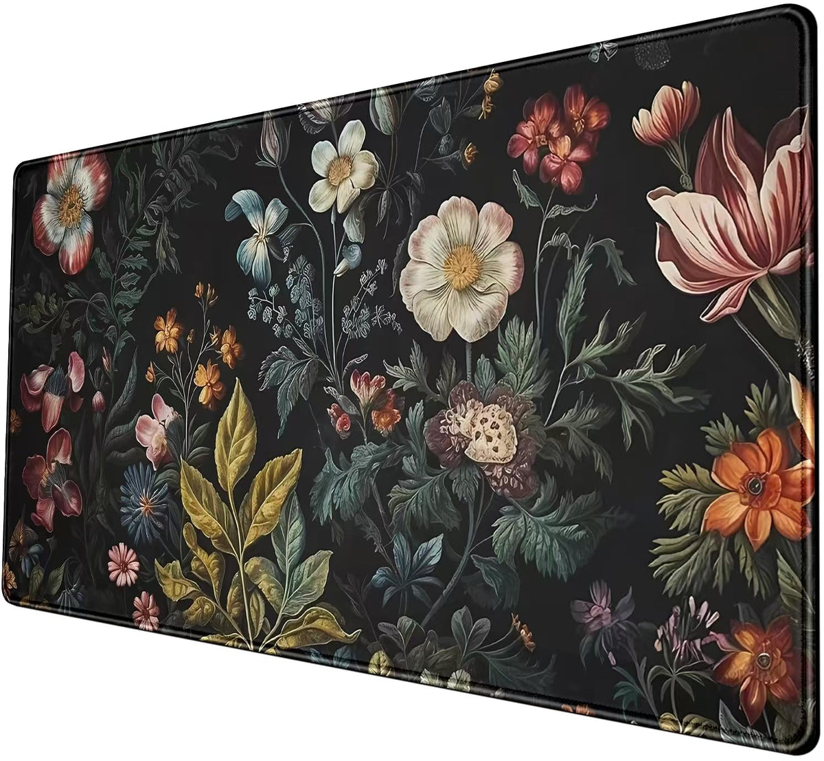 Floral Desk Mat Dark Academia Vintage Aesthetic Desk Pad Flower Plant Large Gaming Mousepad Black