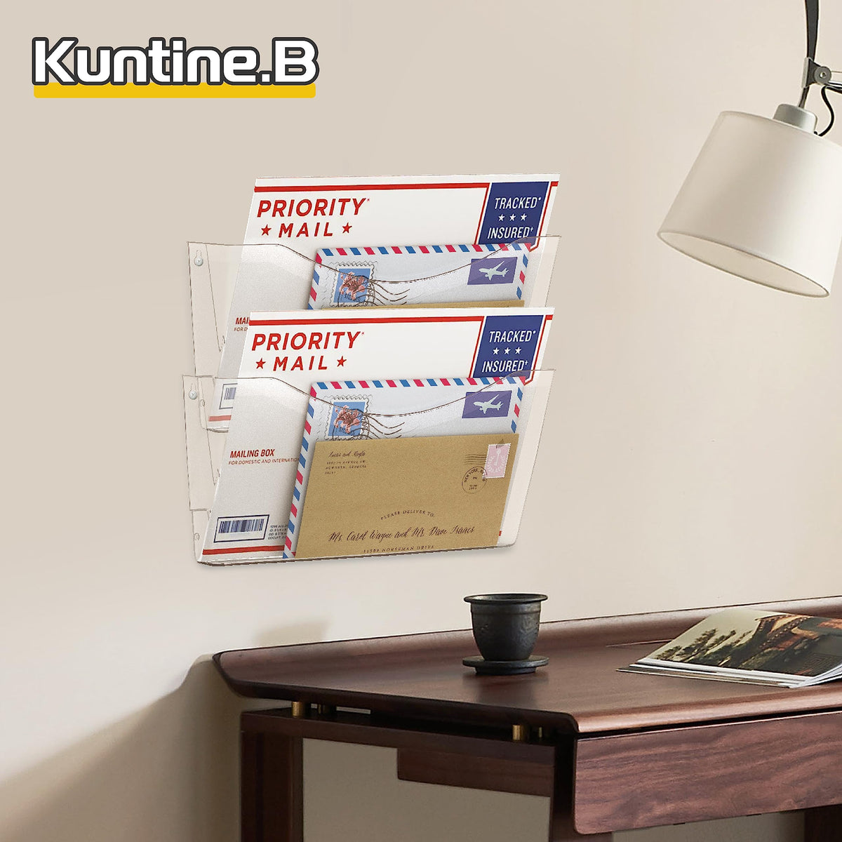 Kuntine.B 3 Pack Clear Single Pocket File Holder Hanging Wall Organizer, Wall Mount Mails Magazines