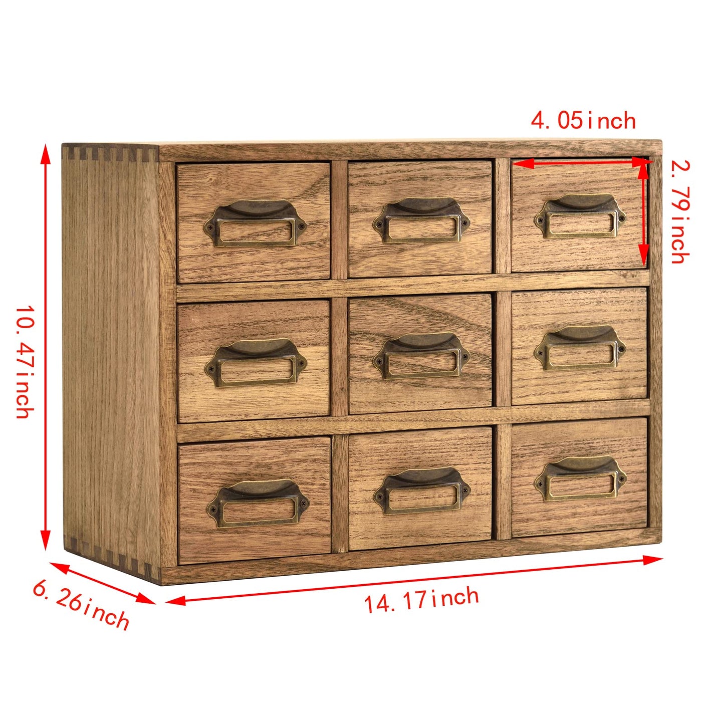 KIRIGEN Wooden Desk Organizer with 9 Drawers, Storage Cabinet, Brown