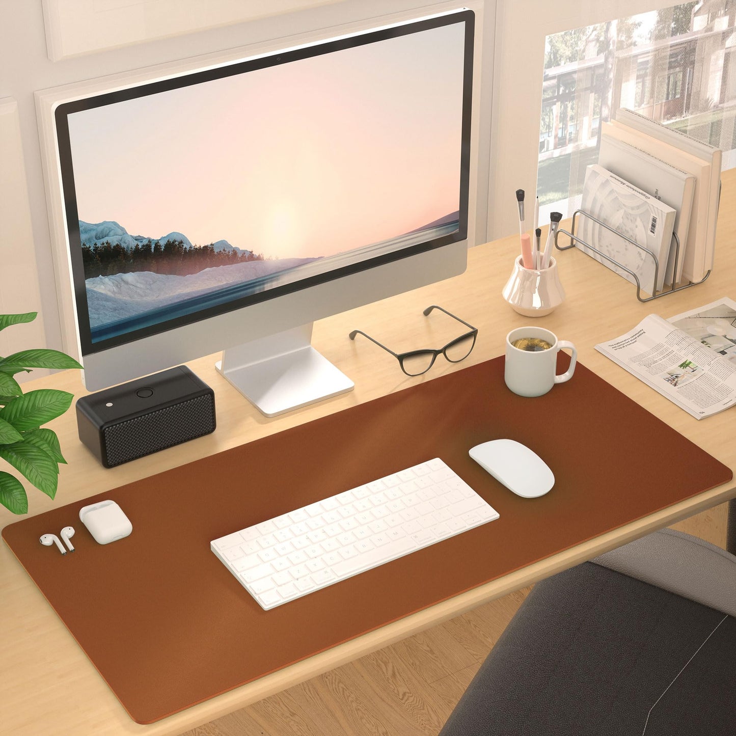Roslim Leather Desk Pad Protector, Mouse Pad, Non-Slip Computer Mat for Desk, PU Leather Office