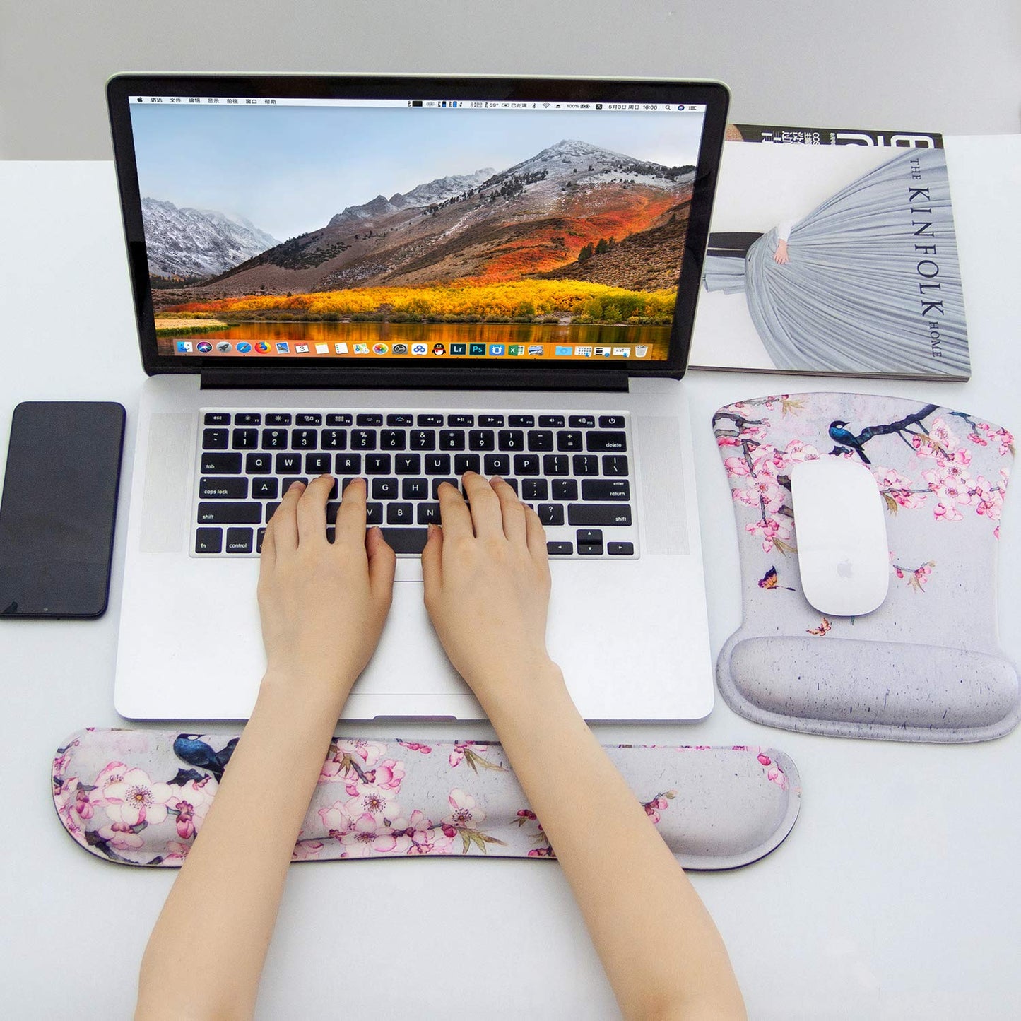 Ergonomic Keyboard Mouse Pad Set with Wrist Rest Support, Memory Foam Hand Rest Wrist Cushion Set