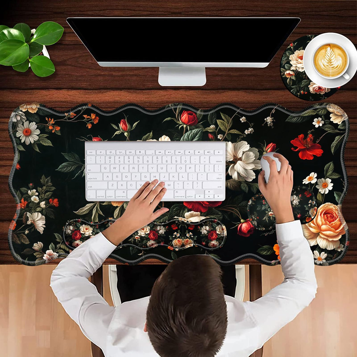 Office Mouse Pad Set with Wrist Support, Large 31.5"x11.8" Desk Mat, Ergonomic Memory Foam Keyboard