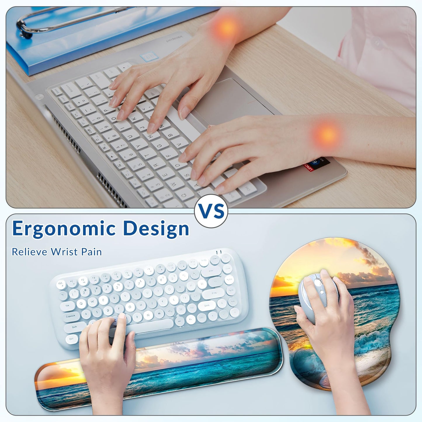 VINEBURY Desk Mat Set Keyboard and Mouse Pad with Wrist Rest Support