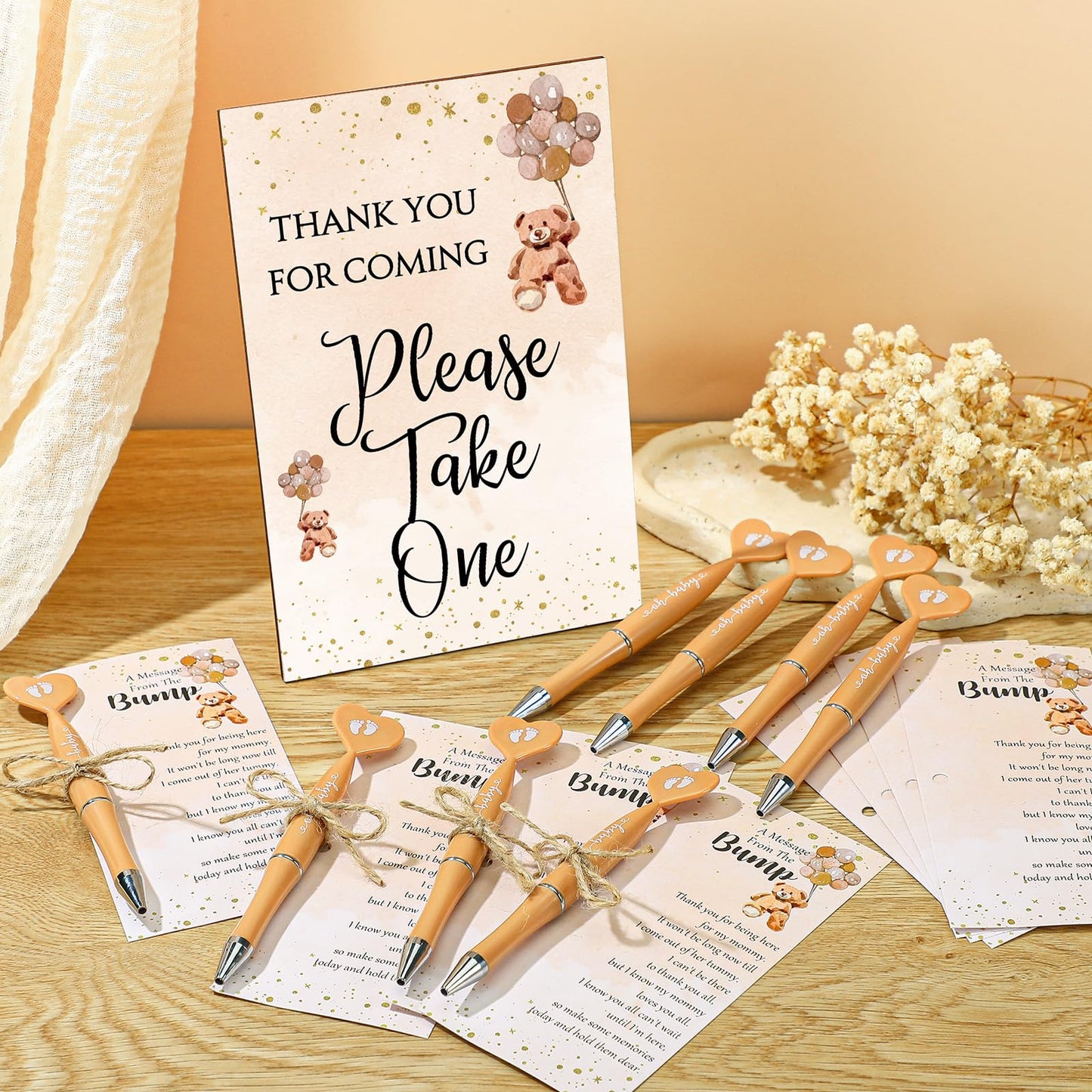 Qeeenar 50 Set Gender Reveal Gifts for Guests Baby Shower Favors, Brown