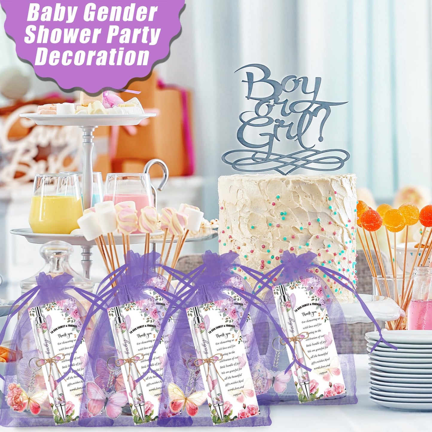 EYNDYN 289 Pieces Butterfly Baby Shower Gifts for Guest Ballpoint Pens and Keychains Favors for