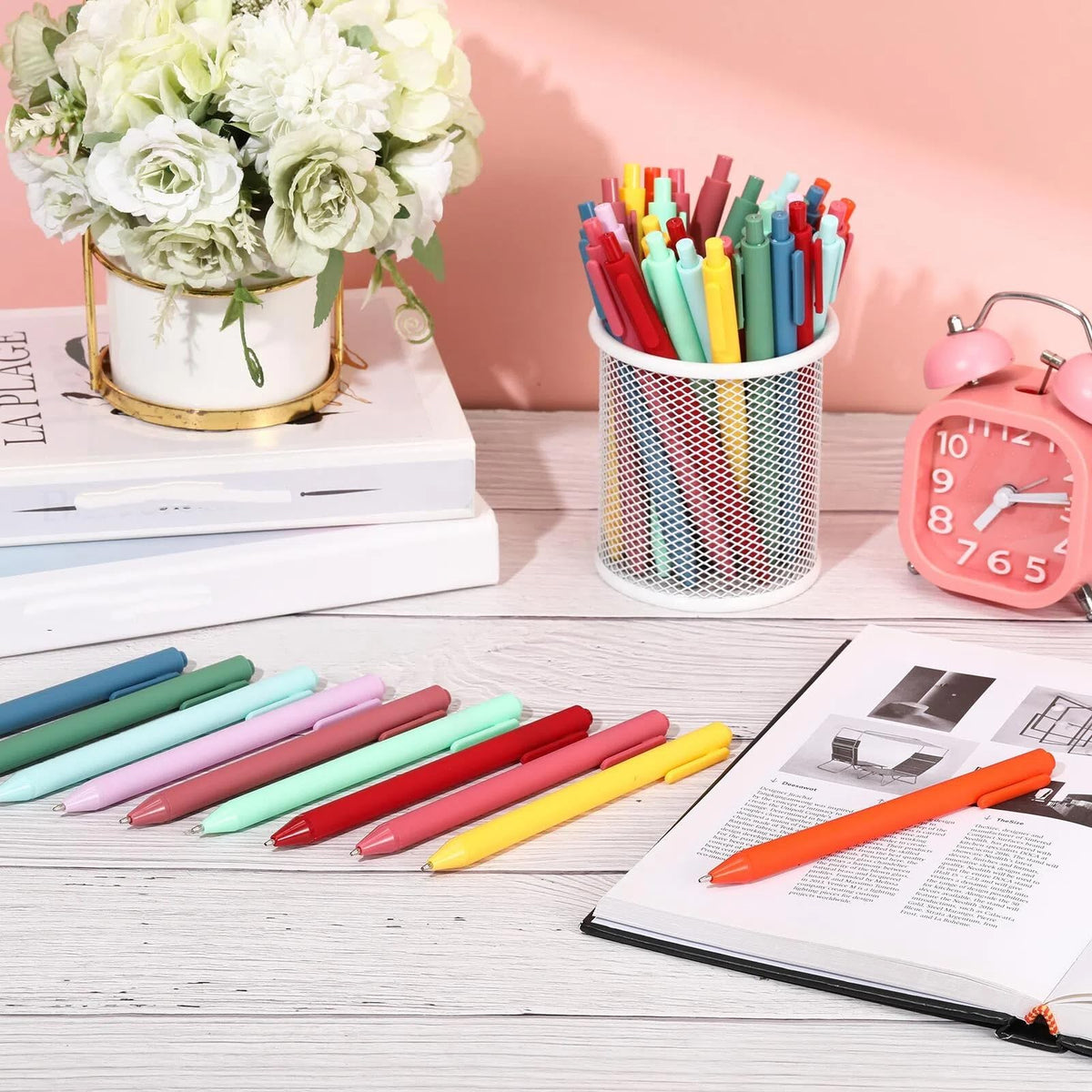 Fulmoon 50 Pcs Cute Pens Retractable 1.0mm, Rainbow Colors Black Ink