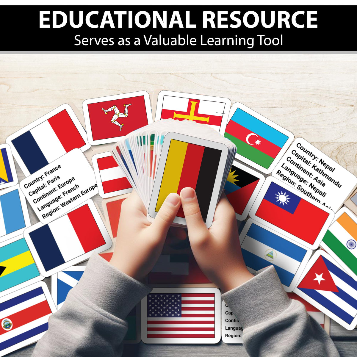 Zastic! 264 World Country Flags Flashcards - Capital, Languages & Continent