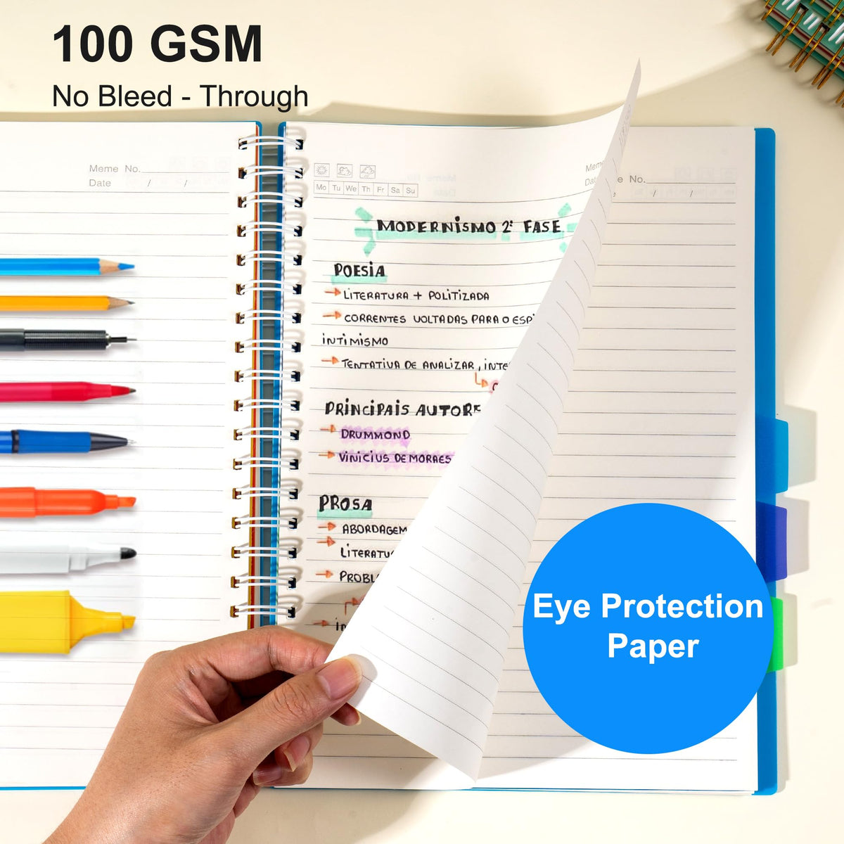 Yoment 5 Subject Notebook 8.5 x 11 Large Spiral Notebook with Dividers