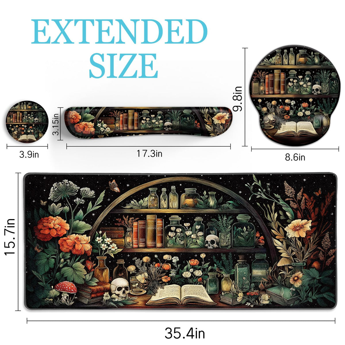 LIMKRIAN Goth Skull Mouse Pad Set Large Desk Mat for Desktop Decor