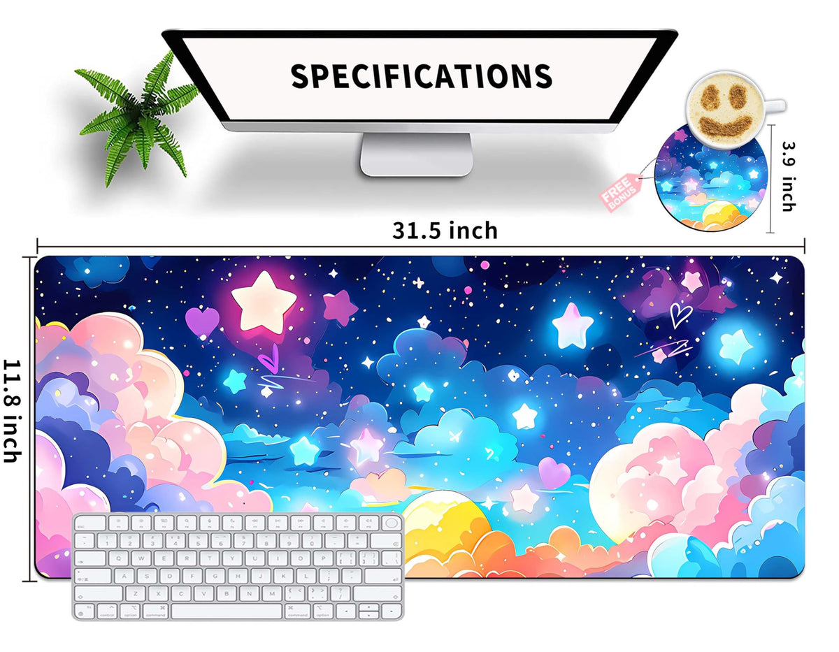 Extended Mouse Pad with Coaster 31.5 x 11.8 Desk Pad Full Desk Mousepad Stitched Edges Desk Mat