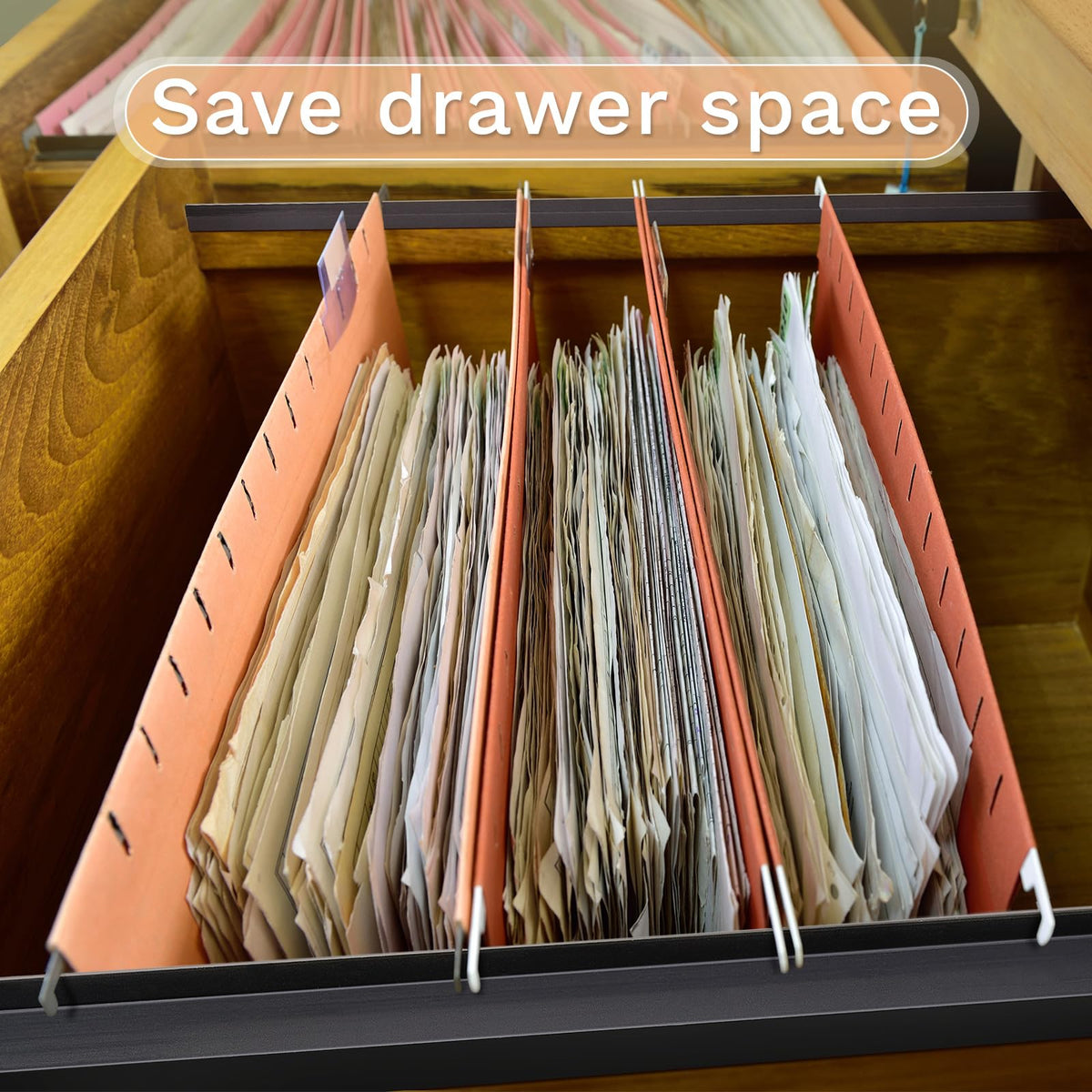Chinco 2 Pcs PVC Drawer Hanging File Rail Black, for 3/4 Inch-wide, 24 Inch