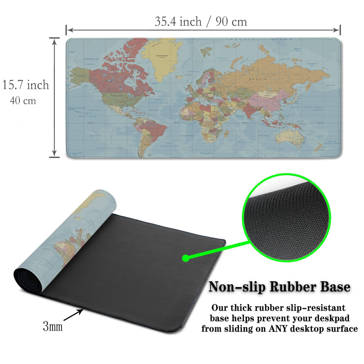 Samgula Desktop Mat World Map Full Desk Mouse Pad, Office Gaming Mousepad Large Mousepad, Computer