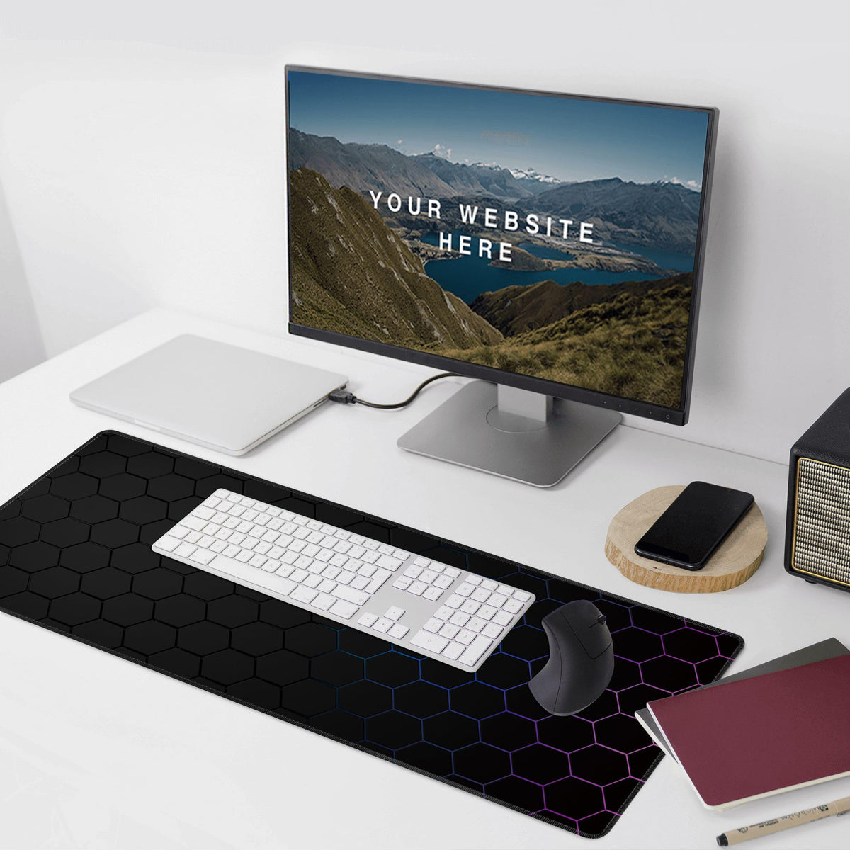 Hexagon Honeycomb Large Mouse Pad,Gaming Keyboard Desk Pad,Extended Mouse Mat Non-Slip Rubber Base
