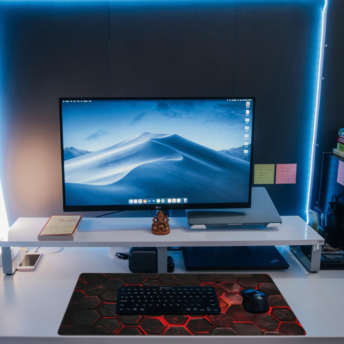 Large Gaming Mouse Pad for Desk,Red Honeycomb Science Technology Desk Mat,Honeycomb Hexagon Desk