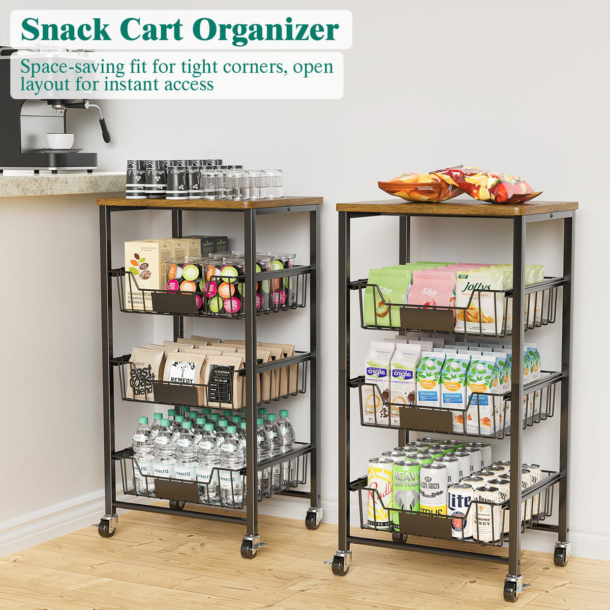 XYZLVSI 4 Tier Rolling Kitchen Cart Fruit Vegetable Storage Basket Rack