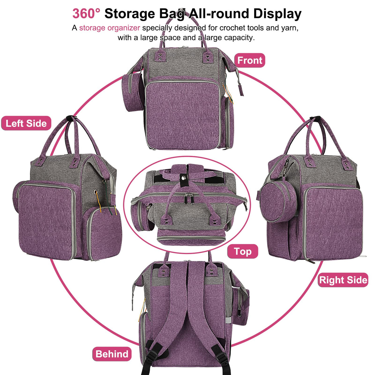Coopay Knitting & Crochet Bag - Large Yarn Storage Backpack, Portable Organizer for Knitting